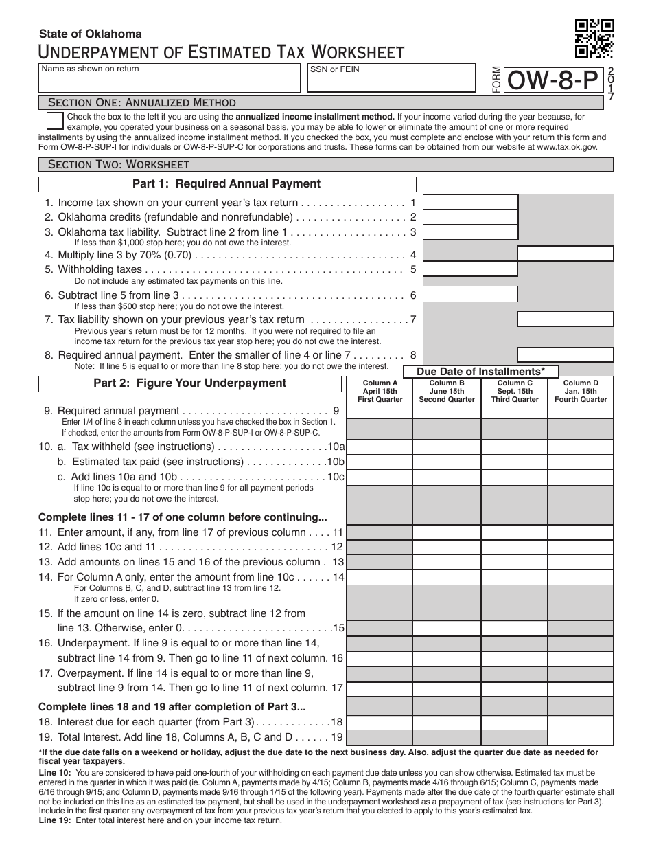 OTC Form OW-8-P - 2017 - Fill Out, Sign Online and Download Fillable ...