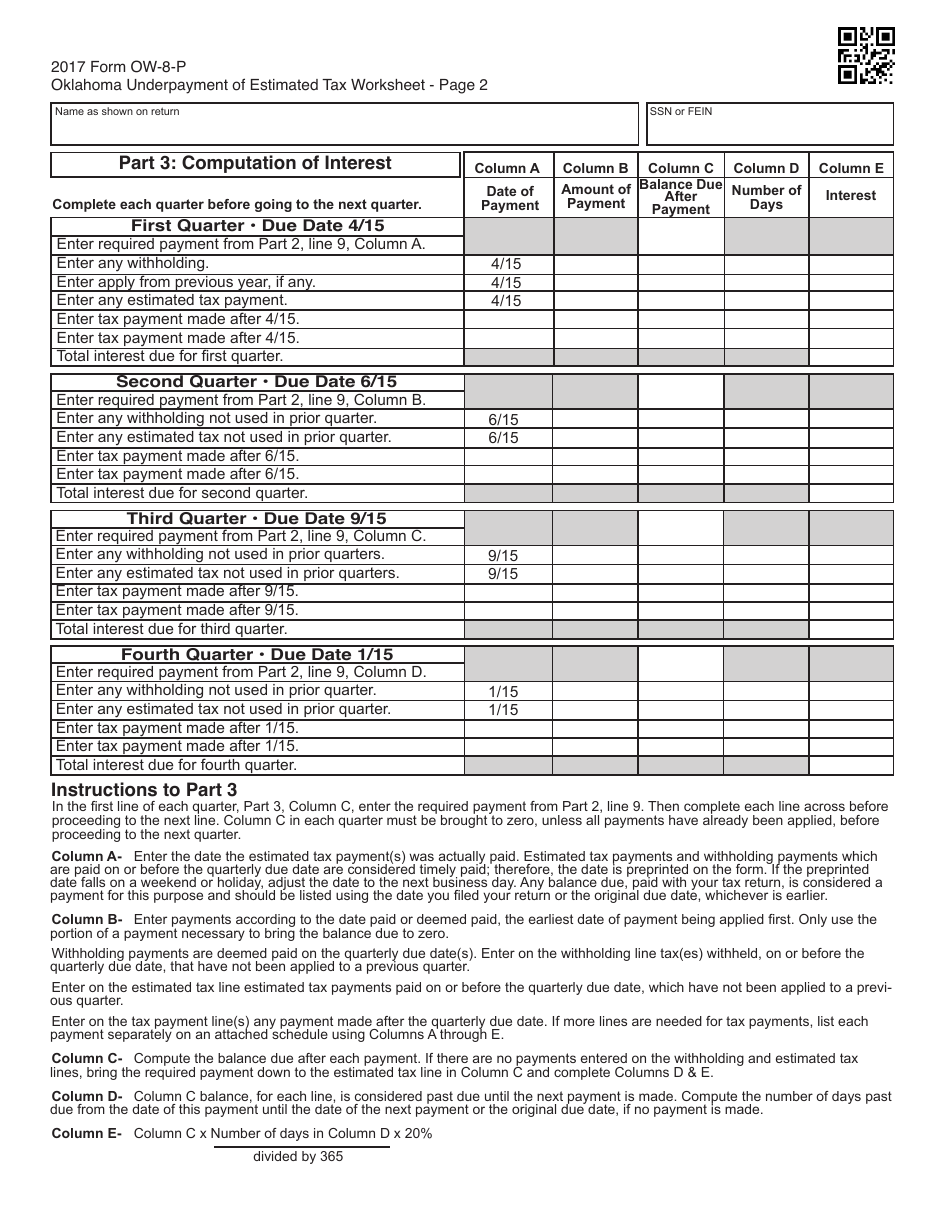 Otc Form Ow 8 P 2017 Fill Out Sign Online And Download Fillable Pdf Oklahoma Templateroller 0262