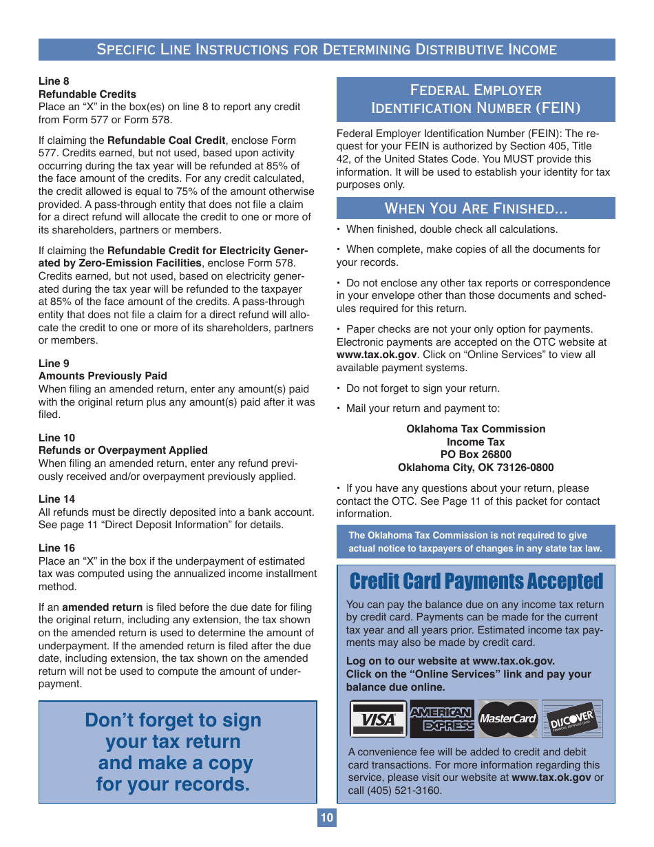 Oklahoma Partnership Income Tax Forms and Instructions - Oklahoma, Page 10