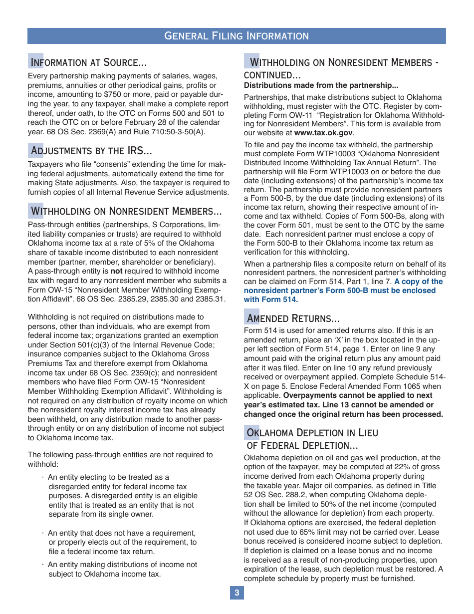 Oklahoma Partnership Income Tax Forms and Instructions - Oklahoma, Page 3