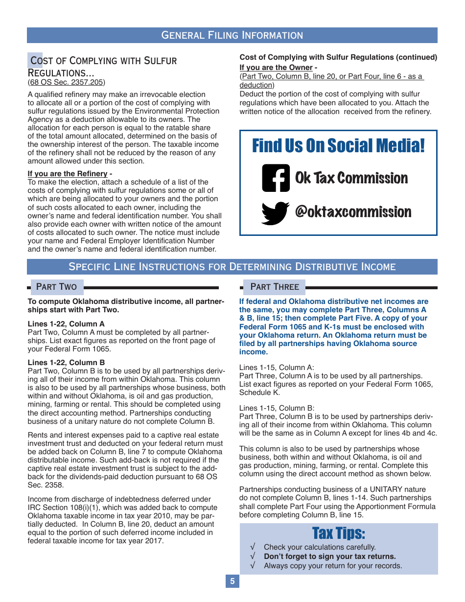Oklahoma Partnership Income Tax Forms and Instructions - Oklahoma, Page 5