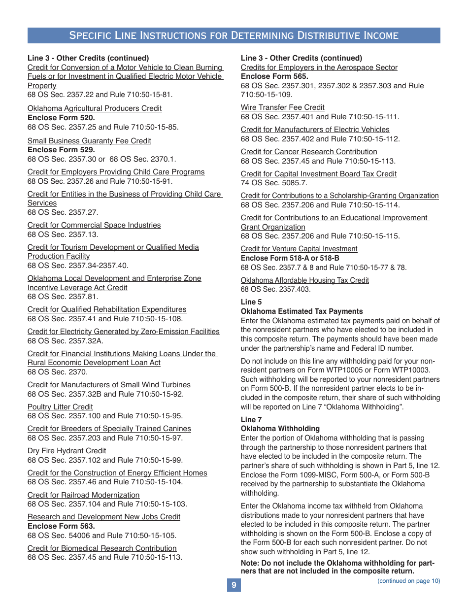 Oklahoma Partnership Income Tax Forms and Instructions - Oklahoma, Page 9