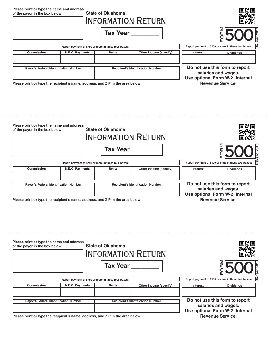 OTC Form 500 Information Return - Oklahoma, Page 1