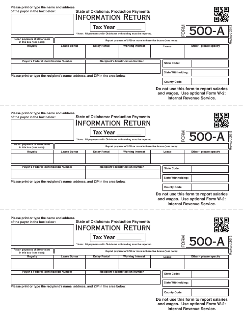 OTC Form 500-A Information Return - Production Payments - Oklahoma