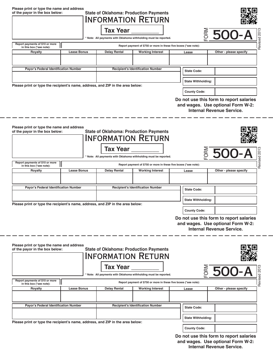 OTC Form 500-A Information Return - Production Payments - Oklahoma, Page 1