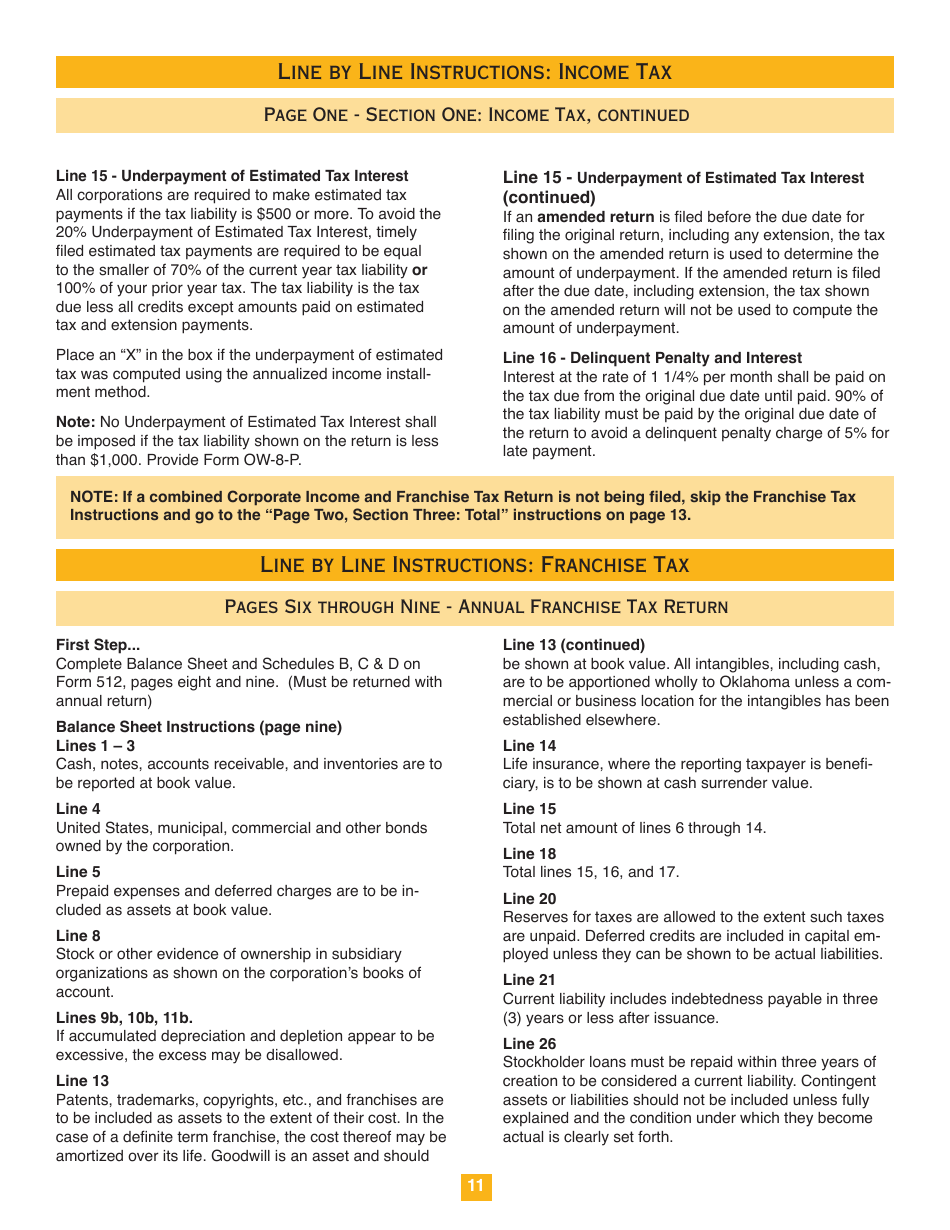 Oklahoma Corporation Income and Franchise Tax Forms and Instructions - Oklahoma, Page 11