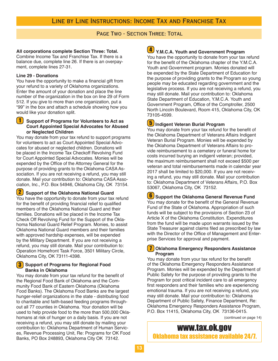 Oklahoma Corporation Income and Franchise Tax Forms and Instructions - Oklahoma, Page 13