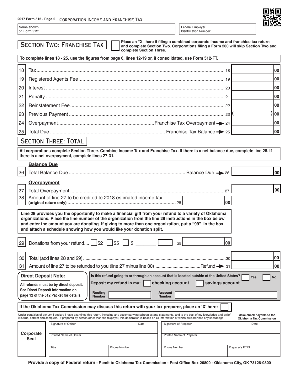 2017 Oklahoma Oklahoma Corporation and Franchise Tax Forms and Instructions Fill Out