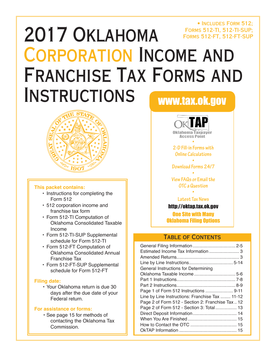 Oklahoma Corporation Income and Franchise Tax Forms and Instructions - Oklahoma, Page 1