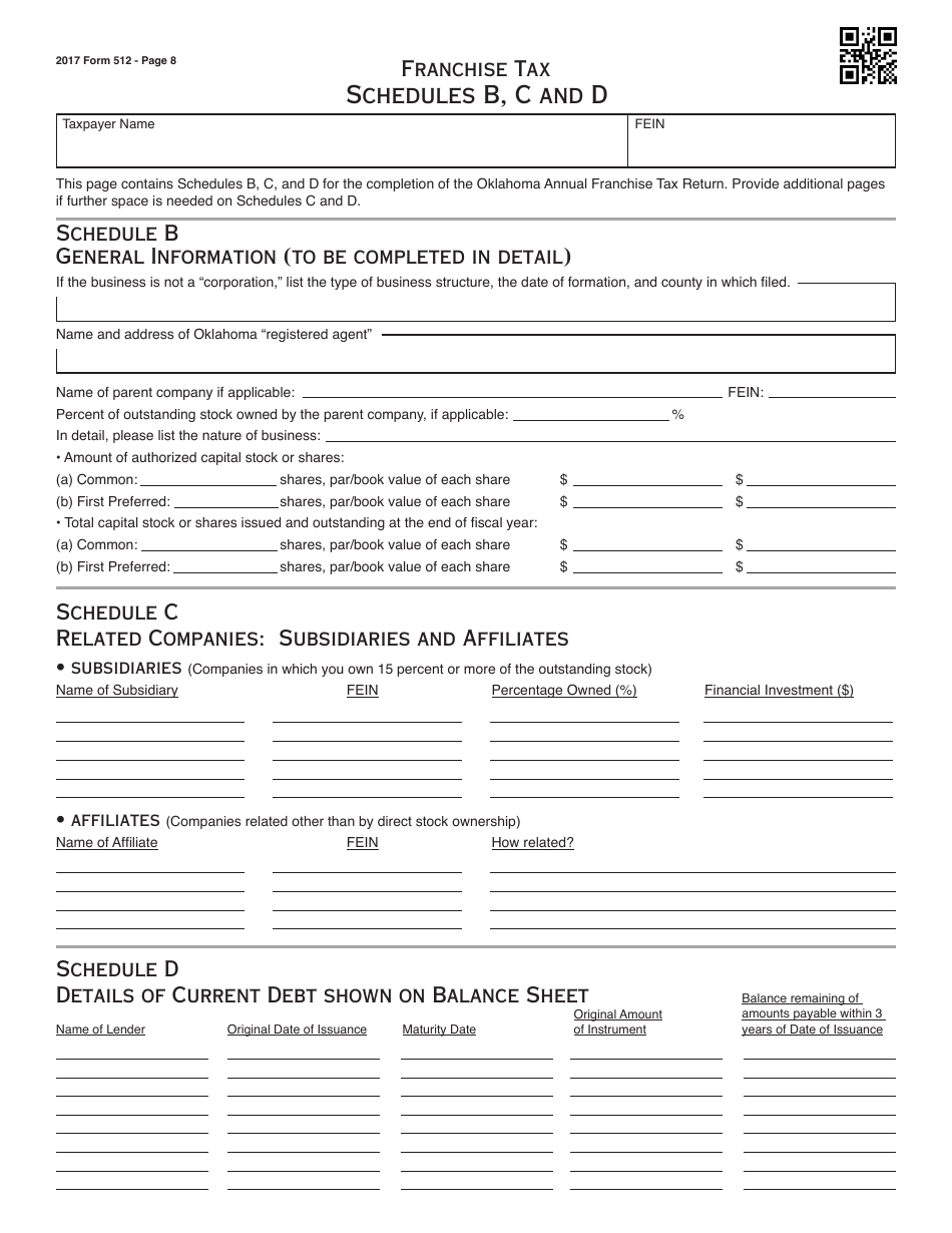 2017 Oklahoma Oklahoma Corporation and Franchise Tax Forms and Instructions Fill Out