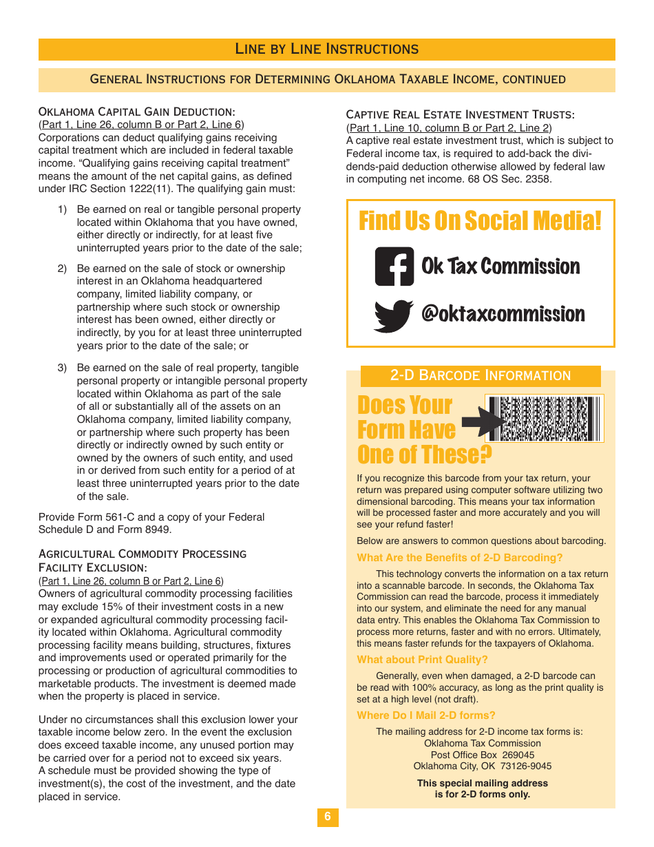 Oklahoma Corporation Income and Franchise Tax Forms and Instructions - Oklahoma, Page 6
