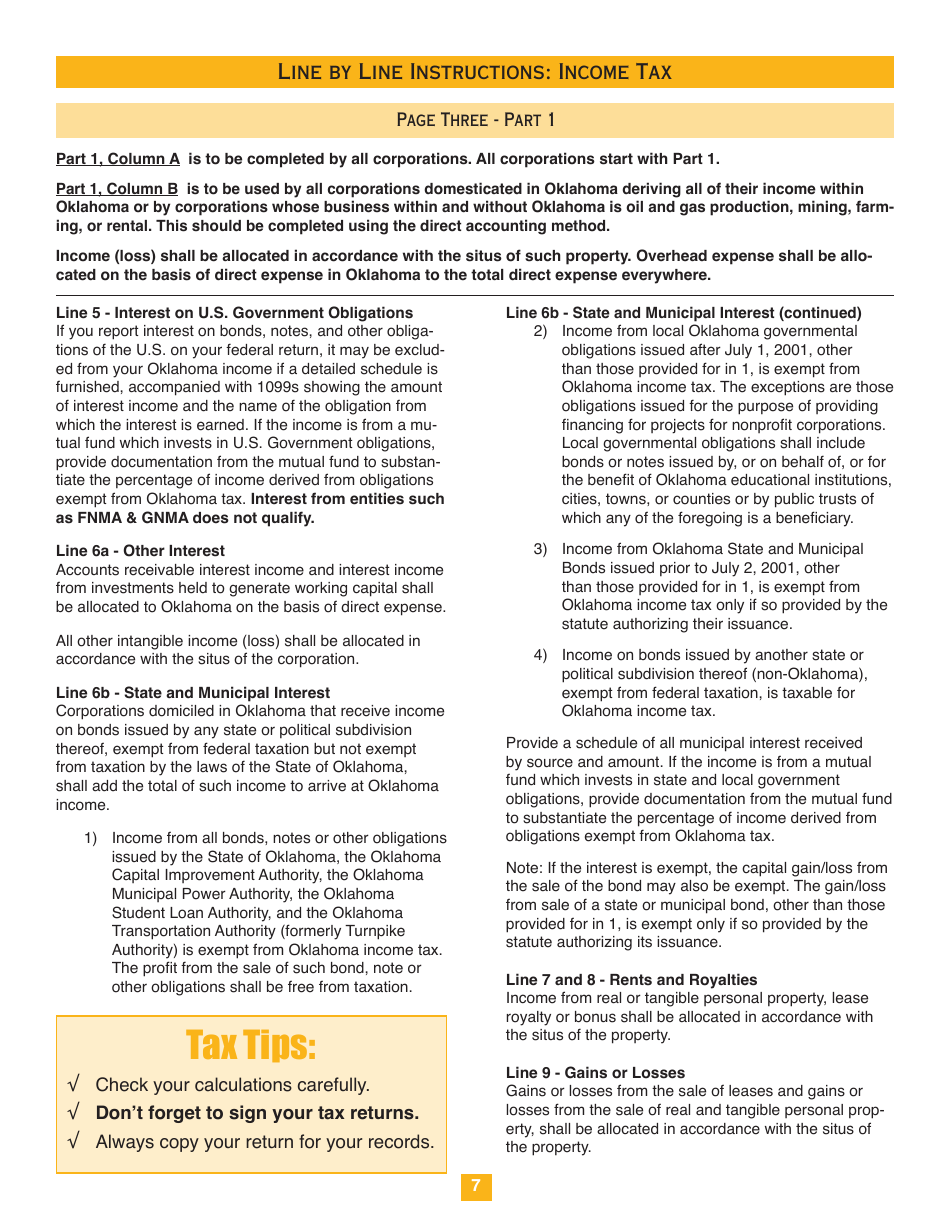 Oklahoma Corporation Income and Franchise Tax Forms and Instructions - Oklahoma, Page 7