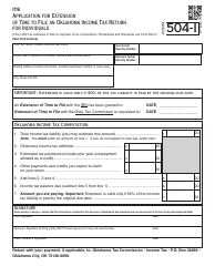 Document preview: OTC Form 504-I Application for Extension of Time to File an Oklahoma Income Tax Return for Individuals - Oklahoma