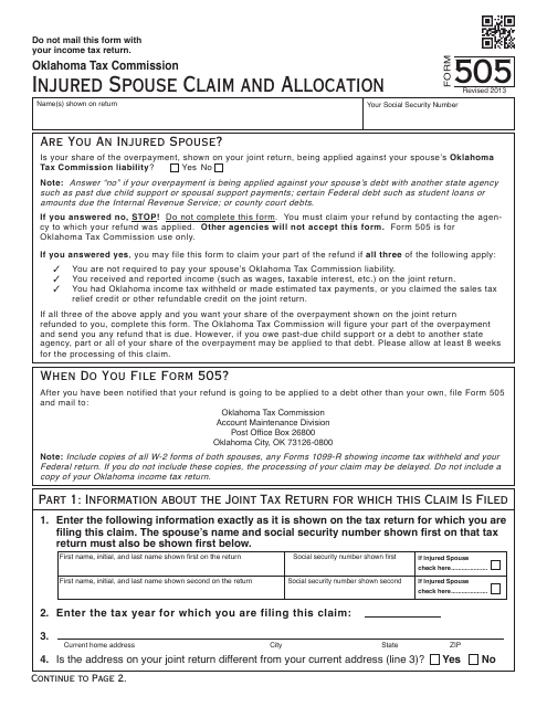 OTC Form 505  Printable Pdf