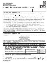 OTC Form 505 Injured Spouse Claim and Allocation - Oklahoma