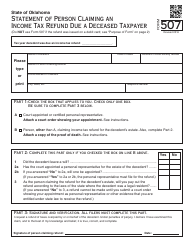 Document preview: OTC Form 507 Statement of Person Claiming Refund Due a Deceased Taxpayer - Oklahoma