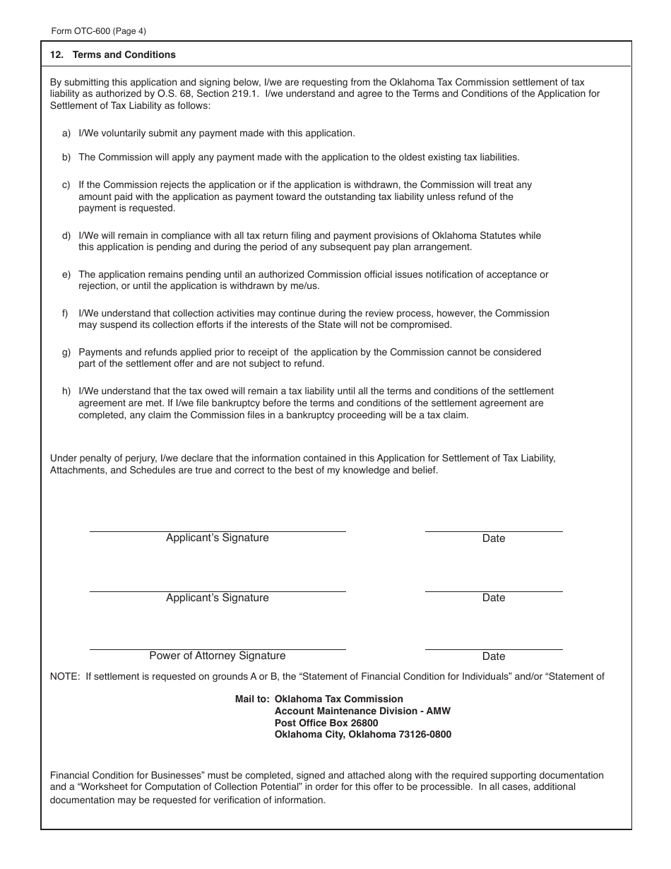 Packet S - Application for Settlement of Tax Liability - Oklahoma, Page 10