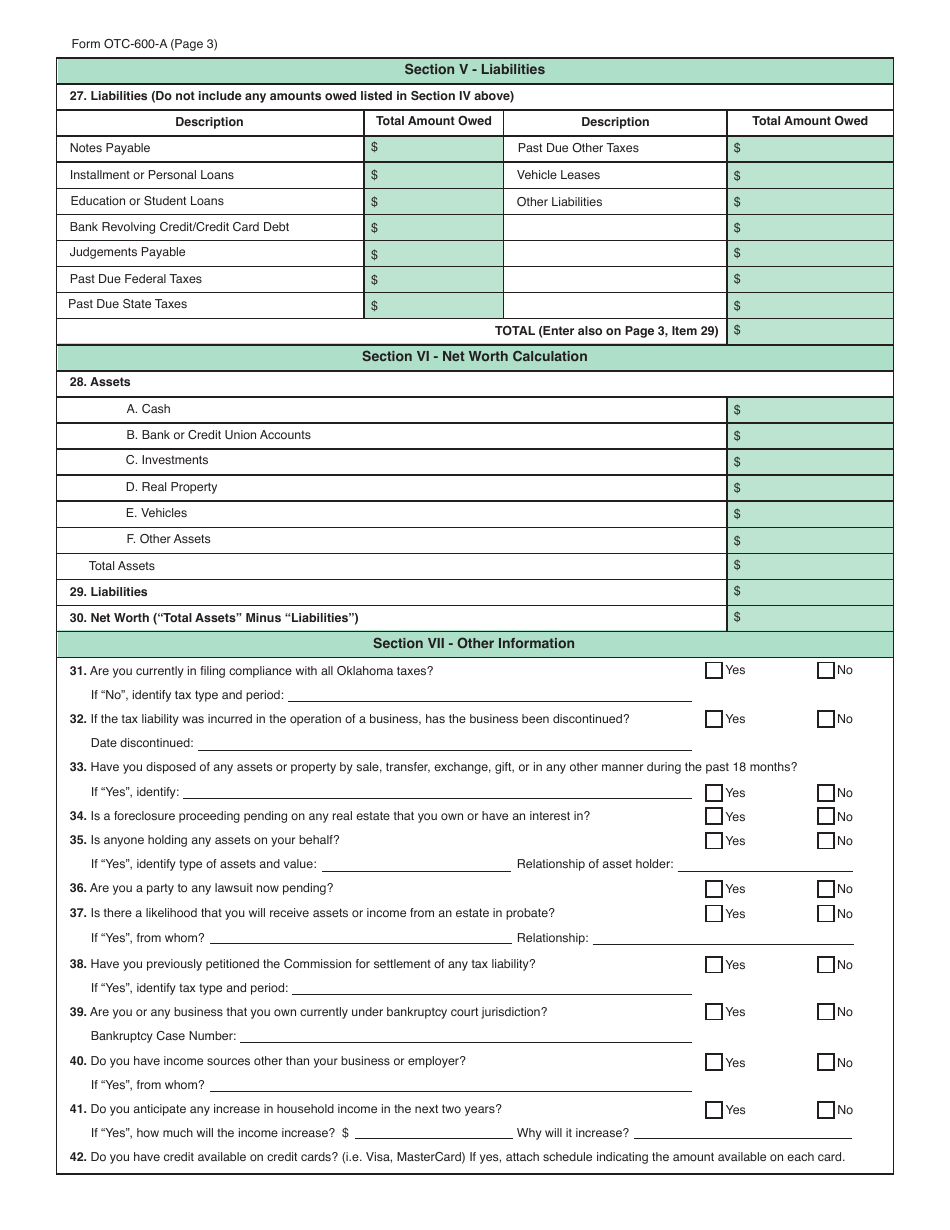 Packet S - Application for Settlement of Tax Liability - Oklahoma, Page 13