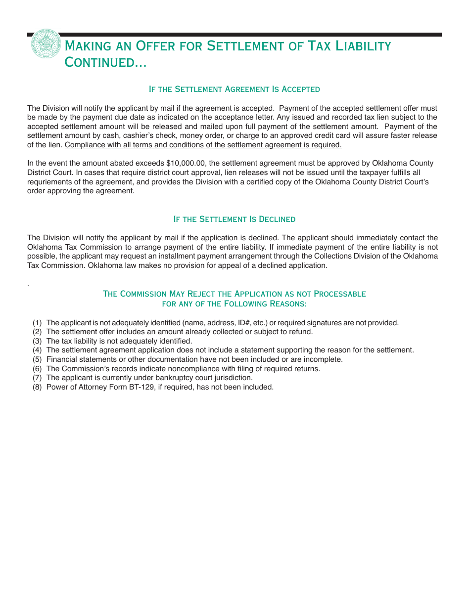 Packet S - Application for Settlement of Tax Liability - Oklahoma, Page 5
