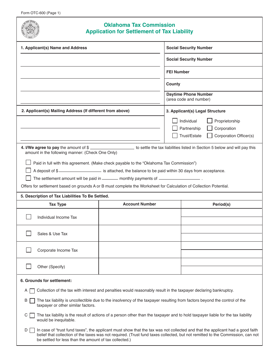 Packet S - Application for Settlement of Tax Liability - Oklahoma, Page 7