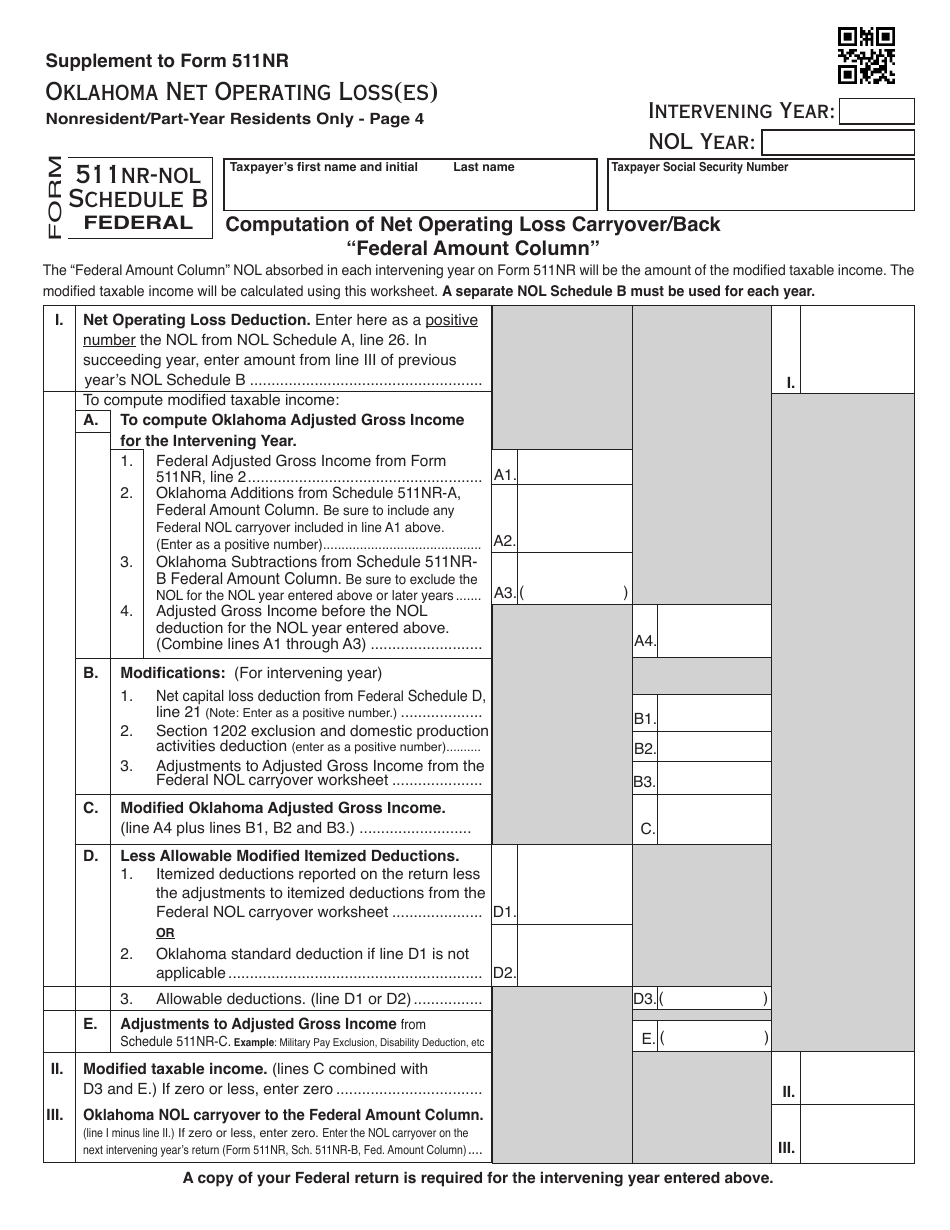 OTC Form 511NR-NOL Oklahoma Net Operating Loss(Es) Nonresident / Part-Year Residents Only - Oklahoma, Page 4
