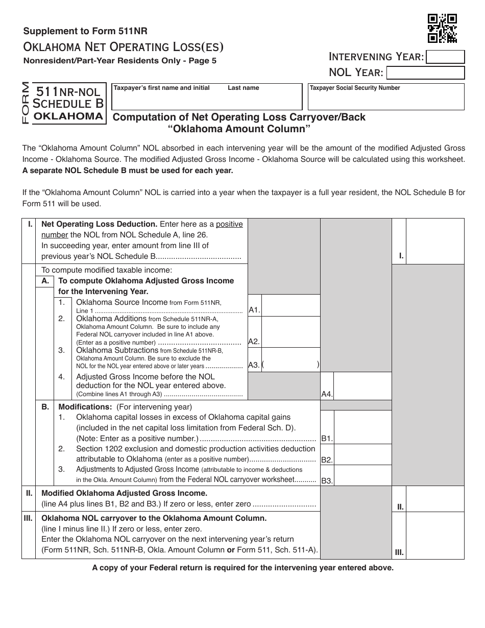 OTC Form 511NR-NOL Oklahoma Net Operating Loss(Es) Nonresident / Part-Year Residents Only - Oklahoma, Page 5