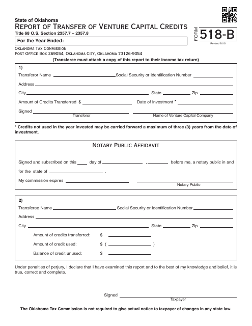 OTC Form 518-B  Printable Pdf