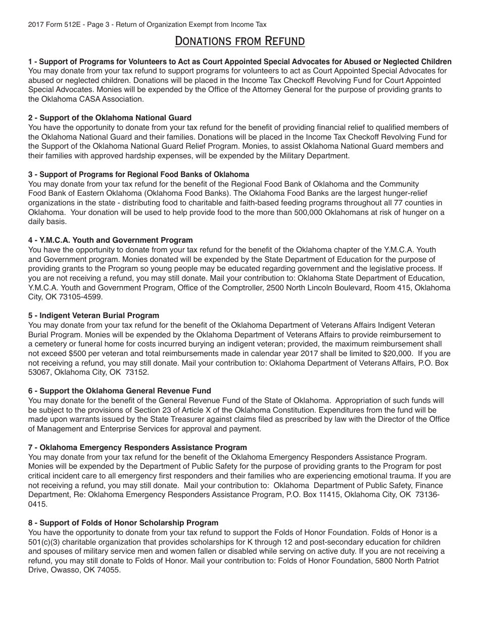OTC Form 512E Return of Organization Exempt From Income Tax - Oklahoma, Page 3