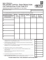 OTC Form 561C Capital Gain Deduction for Corporations Filing Form 512 - Oklahoma