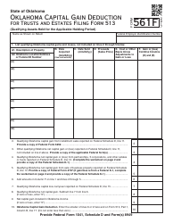 OTC Form 561F Oklahoma Capital Gain Deduction for Trusts and Estates Filing Form 513 - Oklahoma