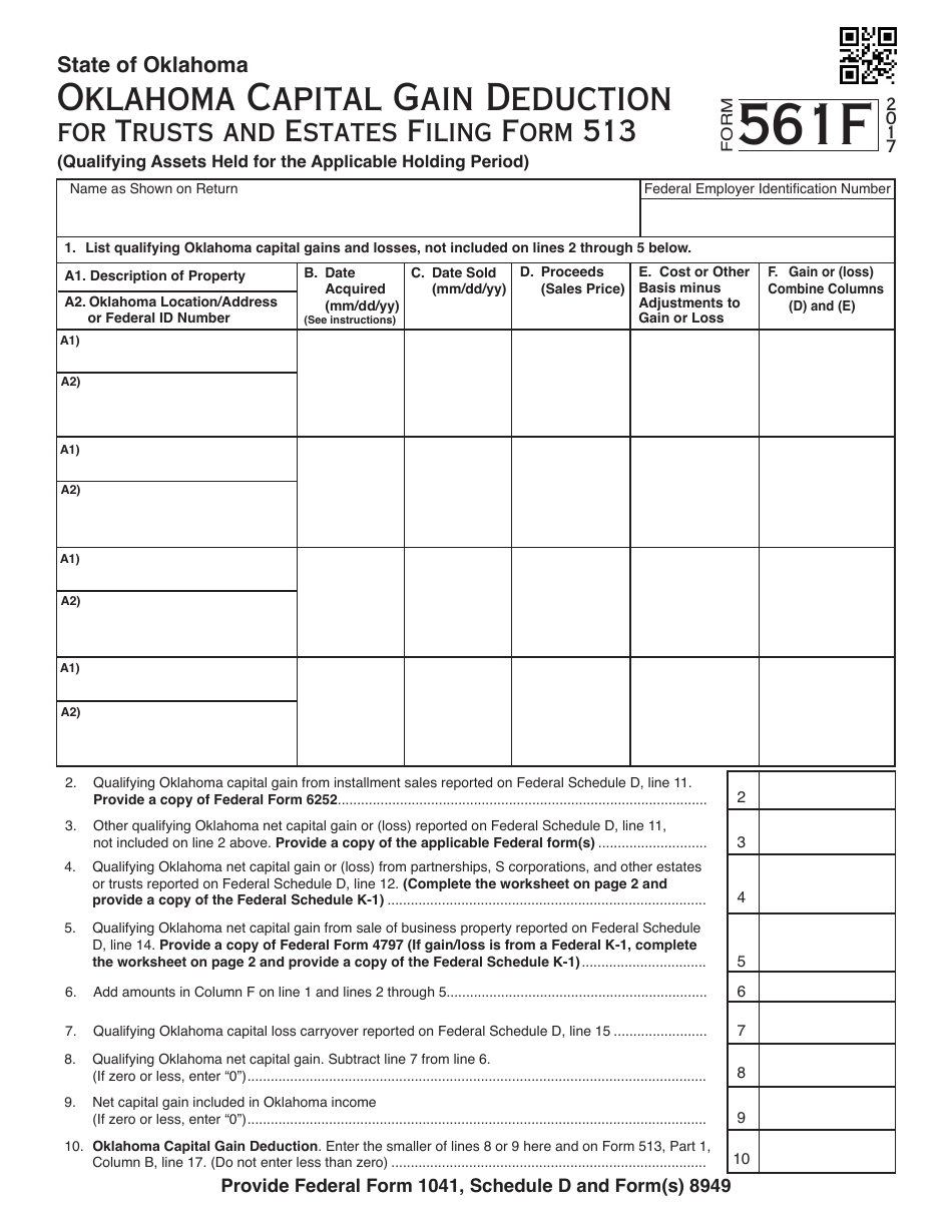 OTC Form 561F Oklahoma Capital Gain Deduction for Trusts and Estates Filing Form 513 - Oklahoma, Page 1