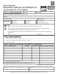 OTC Form 569 Reporting Form for the Transfer or Allocation of a Tax Credit - Oklahoma