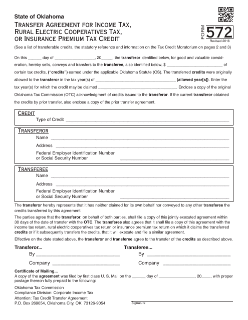 OTC Form 572  Printable Pdf