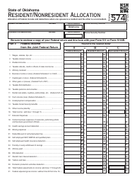 OTC Form 574 Oklahoma Resident/Nonresident Allocation - Oklahoma