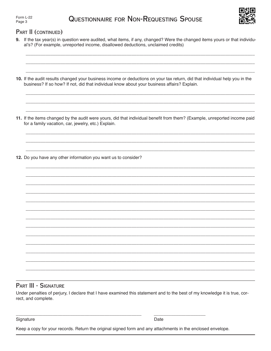 OTC Form L-22 Questionnaire for Non-requesting Spouse - Oklahoma, Page 3