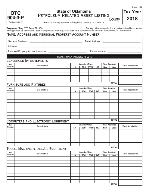 OTC Form 904-3-P 2018 Printable Pdf