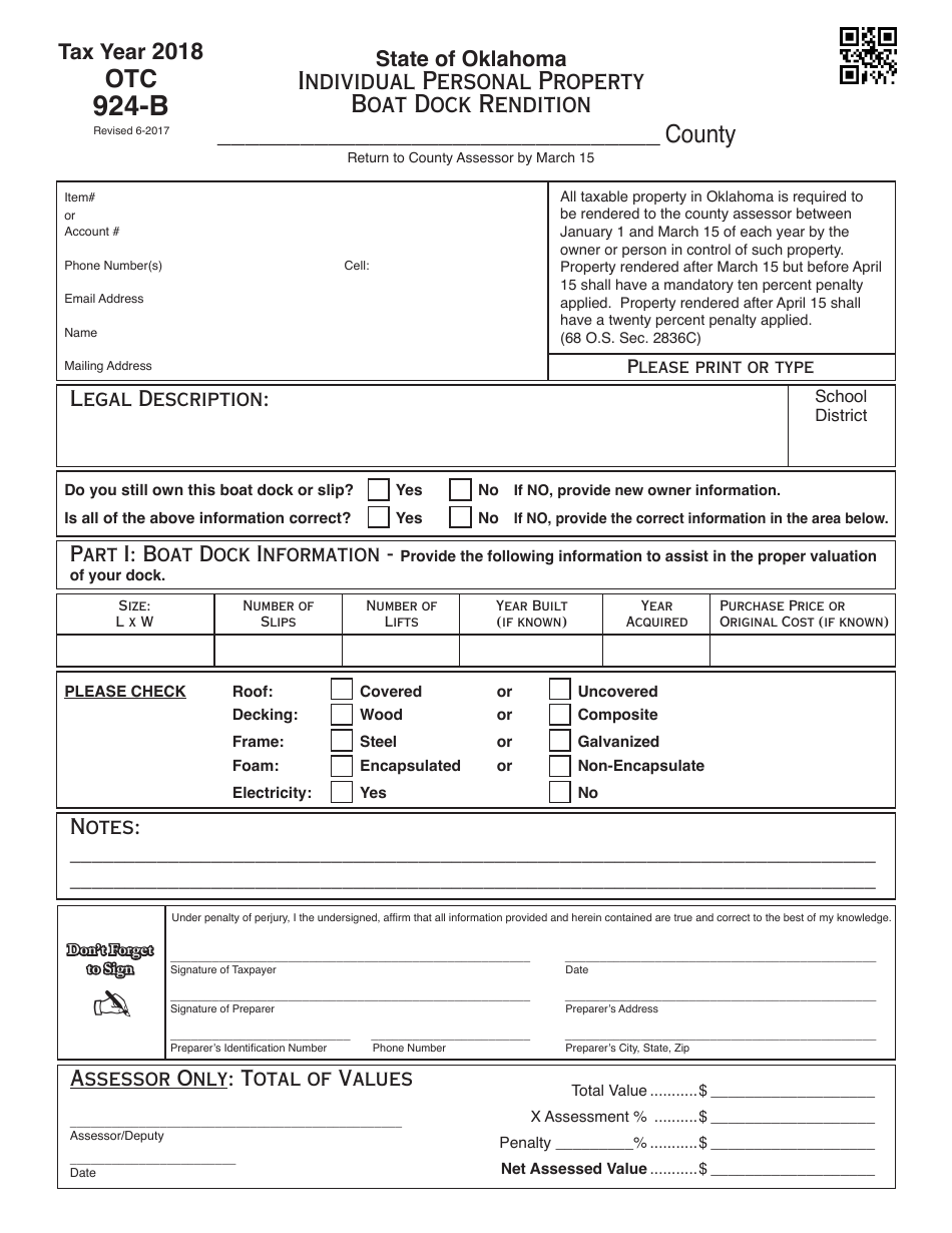 Otc Form Otc924 B Download Fillable Pdf Or Fill Online Individual Personal Property Boat Dock 3467