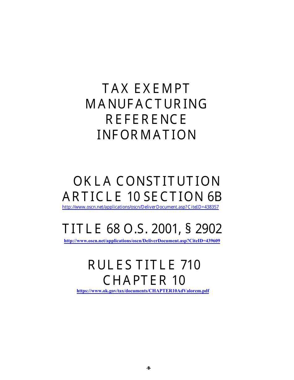 OTC Form 900XM Tax Exempt Manufacturing Application - Oklahoma, Page 10