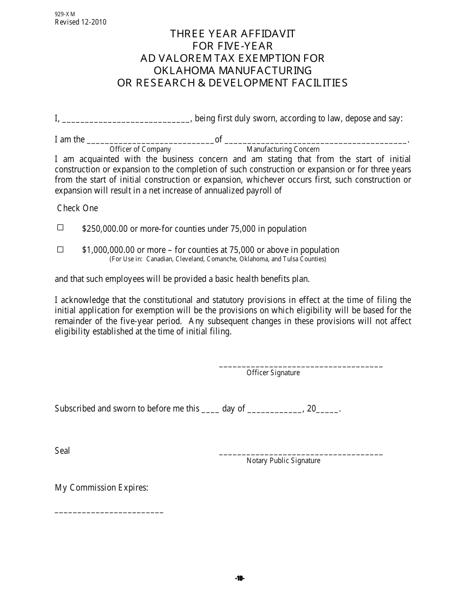 OTC Form 900XM Tax Exempt Manufacturing Application - Oklahoma, Page 13