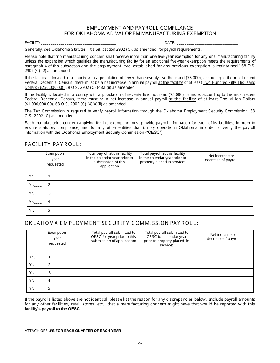 OTC Form 900XM Tax Exempt Manufacturing Application - Oklahoma, Page 6