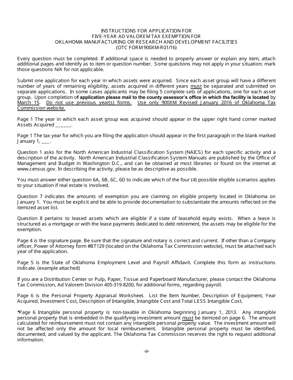 OTC Form 900XM Tax Exempt Manufacturing Application - Oklahoma, Page 9