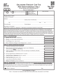 OTC Form AVF954-A Oklahoma Freight Car Tax Per Diem Earnings Only - Oklahoma