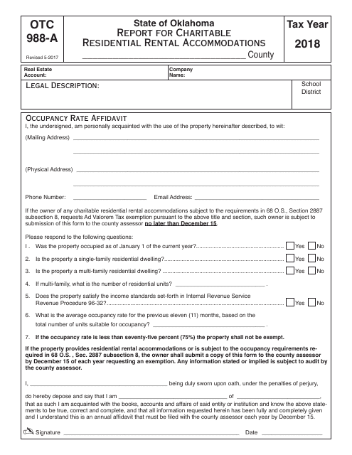 OTC Form OTC988-A 2018 Printable Pdf