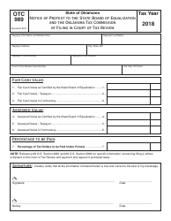 Document preview: OTC Form OTC989 Notice of Protest to the State Board of Equalization and the Oklahoma Tax Commission of Filing in Court of Tax Review - Oklahoma