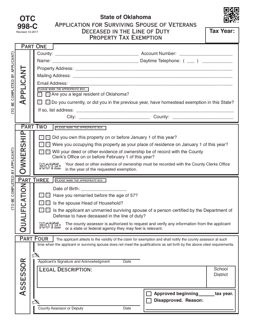 OTC Form OTC998-C  Printable Pdf