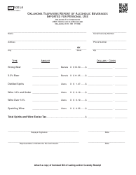 Document preview: OTC Form ALC50018 Oklahoma Taxpayers Report of Alcoholic Beverages Imported for Personal Use - Oklahoma