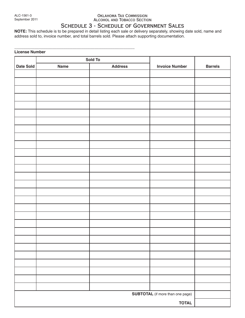 OTC Form ALC-1561-3 Schedule 3 Schedule of Government Sales - Oklahoma, Page 1