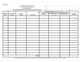 Document preview: OTC Form ALC-WL8-2 Schedule 2 Oklahoma Wholesaler Receiving Record - Oklahoma