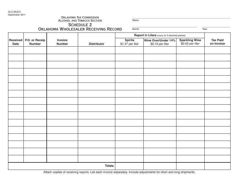 OTC Form ALC-WL8-2 Schedule 2  Printable Pdf