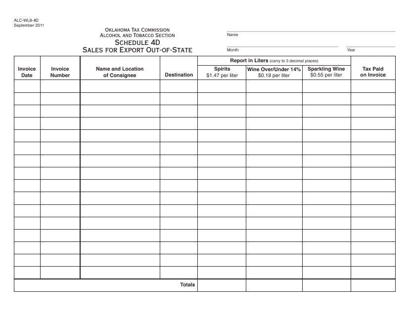 OTC Form ALC-WL8-4D Schedule 4D  Printable Pdf